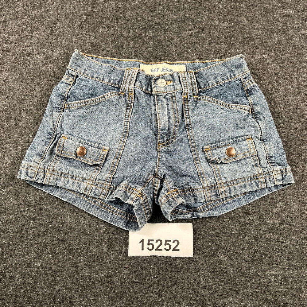 Gap Jeans Cargo Shorts Womens 0 Blue Denim Cotton Multi Pockets Summer Wear